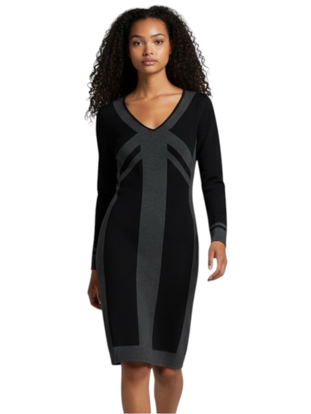 Max Studio Black Gray Long Sleeve Sweater Dress NWT Size S